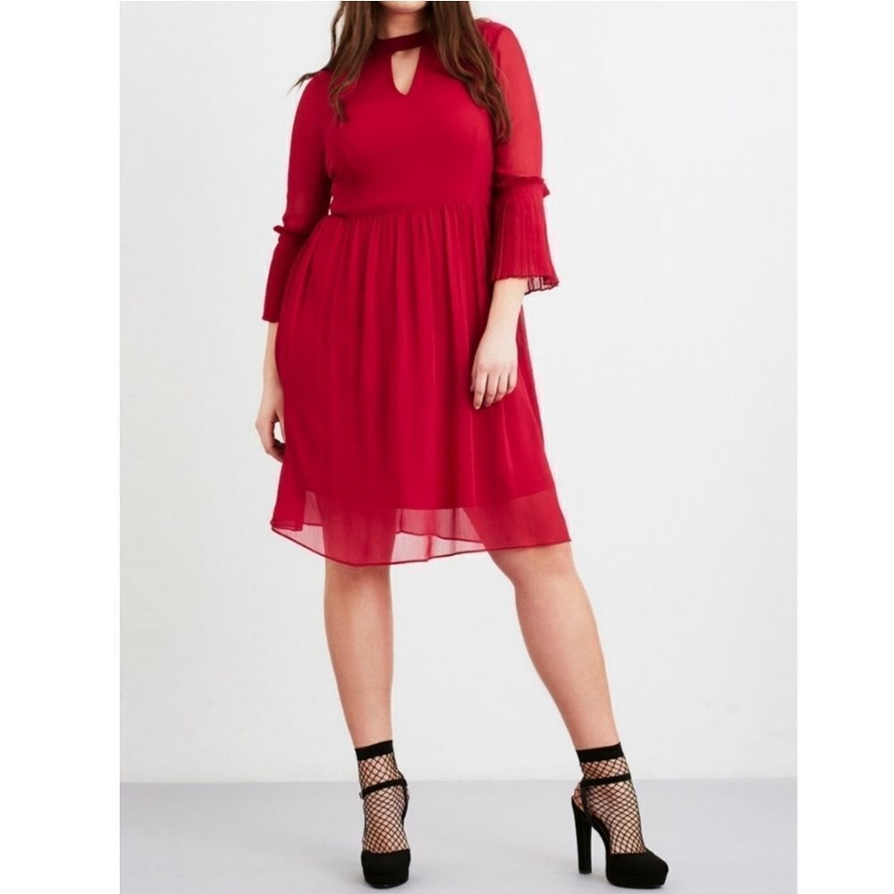 NWT LOST INK Pink Pleat Cuff Fit & Flare Dress 4X
